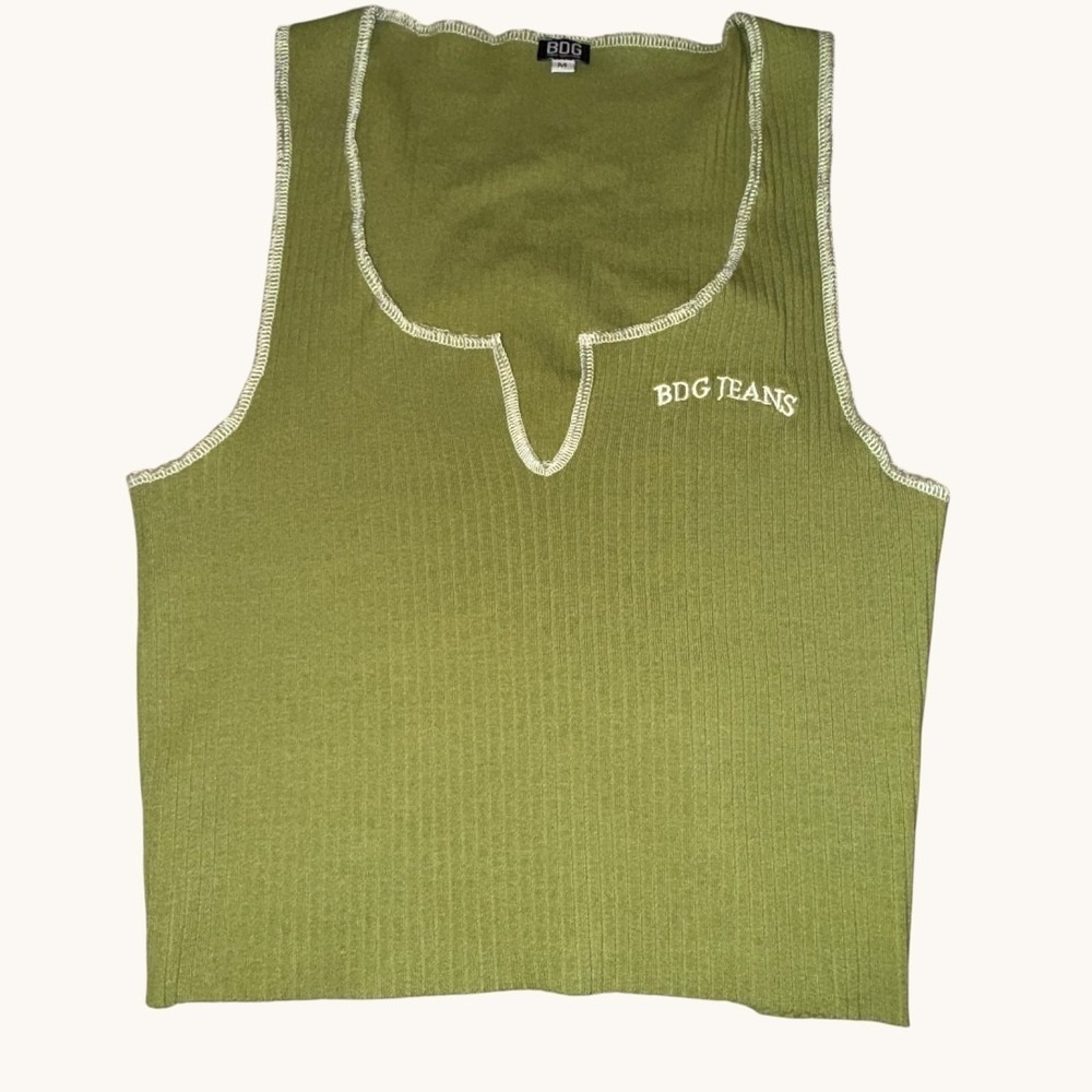 BDG‎ Urban Outfitters Ribbed Tank Top Olive Green Logo Y2K Womens M